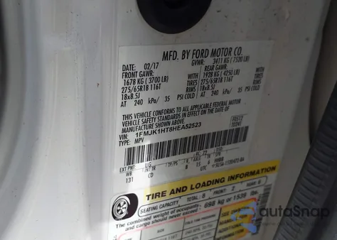 2017 Ford Expedition El Xlt from USA, damaged, VIN 1FMJK1HT8HEA52523